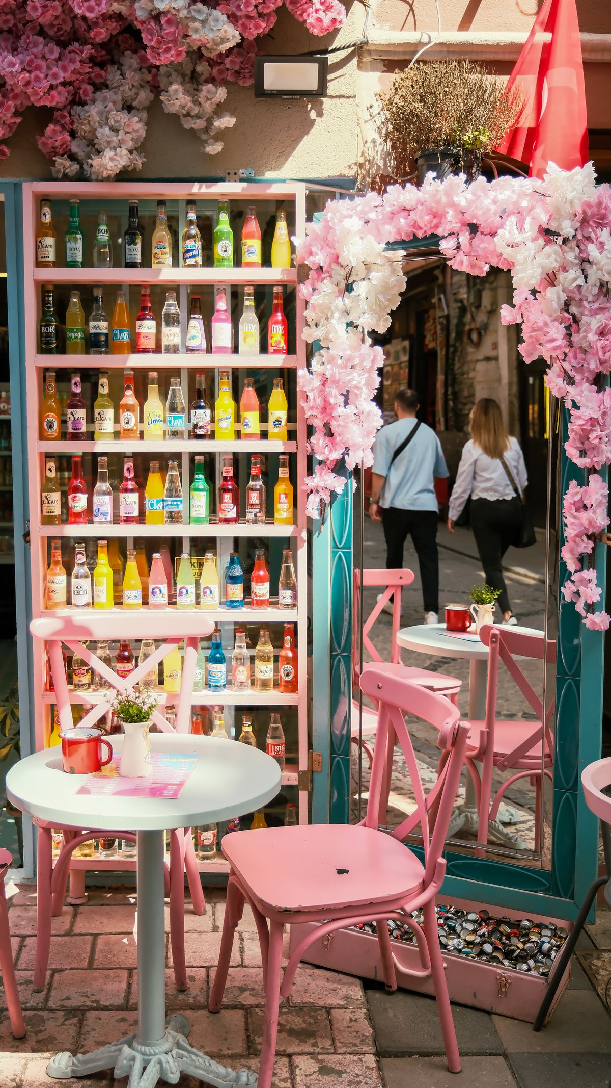 Placeholder photograph of a drink on a pink table.